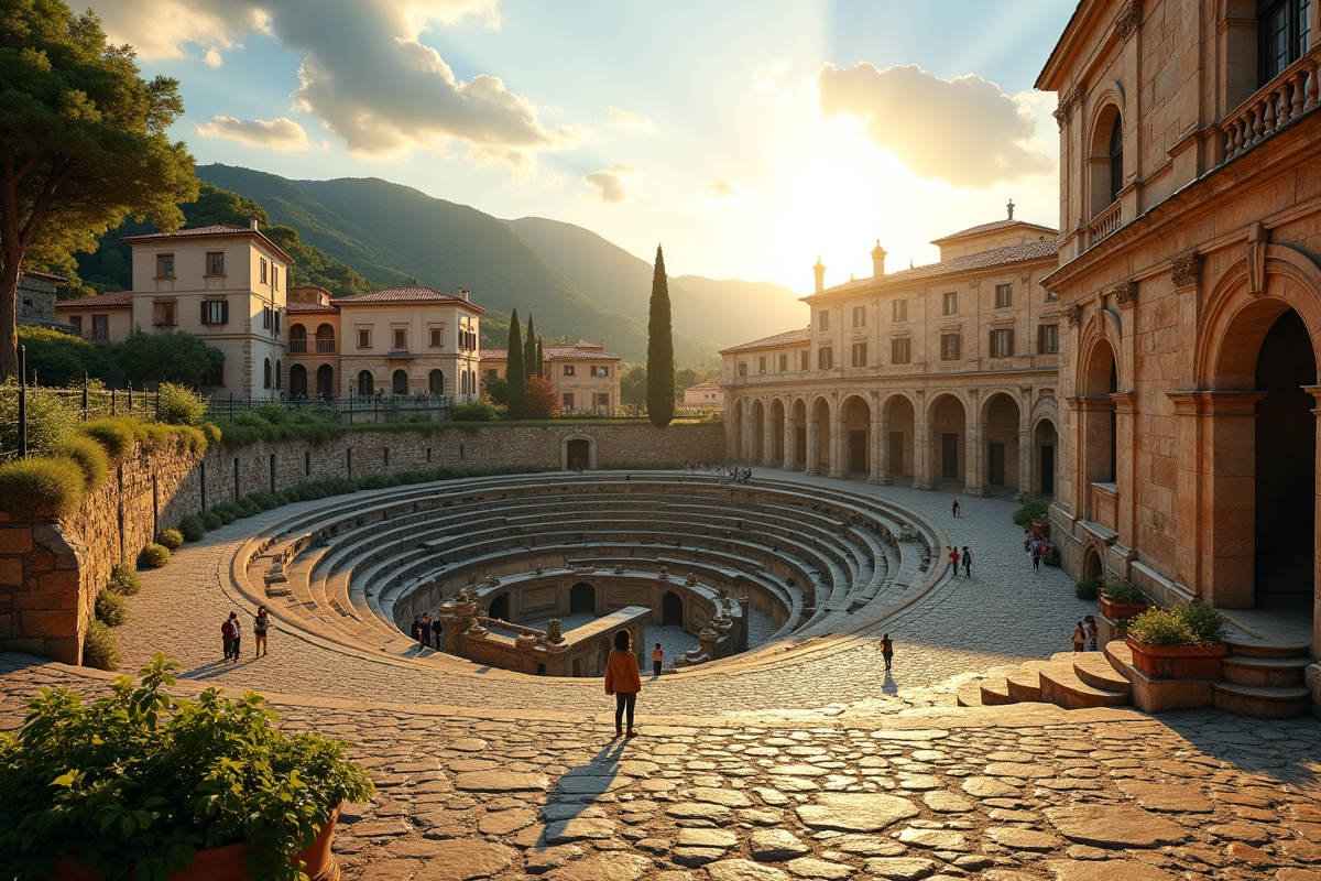 Ancien amphitheatre romain et bâtiments classiques dans une vieille ville