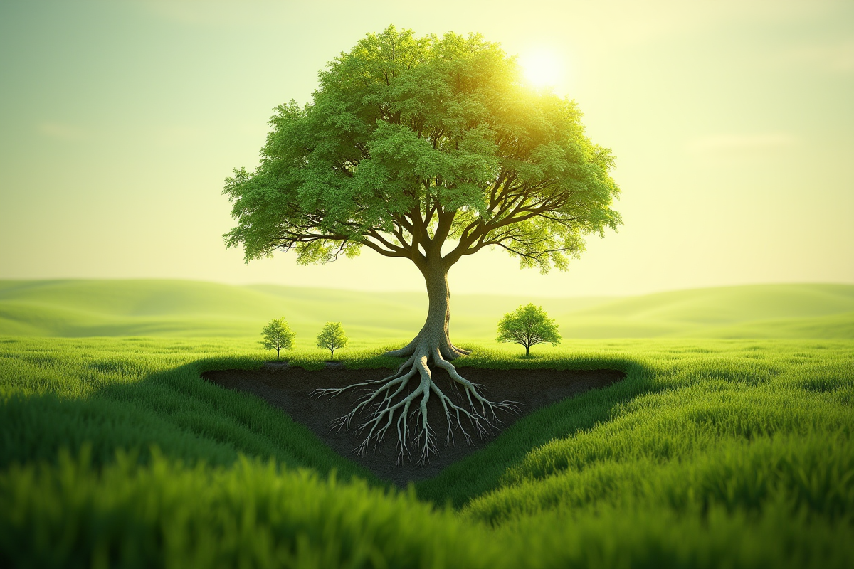 Arbre grandissant dans un champ ensoleille