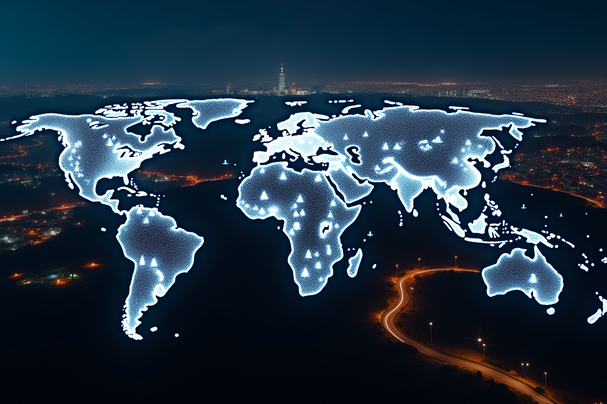 Carte nocturne avec flèches de migration mondiale