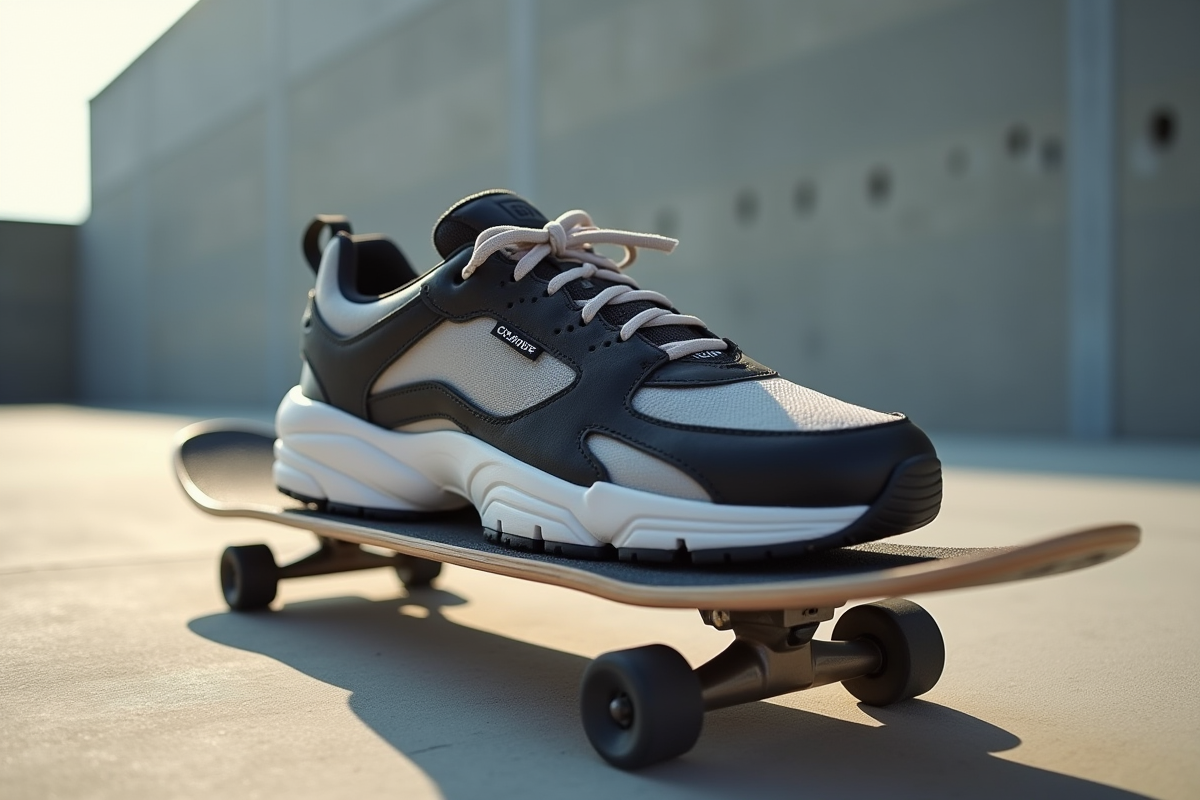 Sneaker urbaine sur skateboard en gros plan