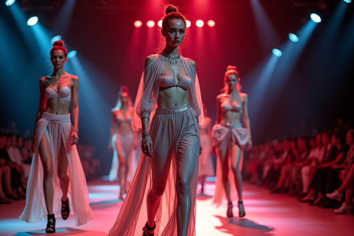 Défilé de mode avec modèles et tenues innovantes