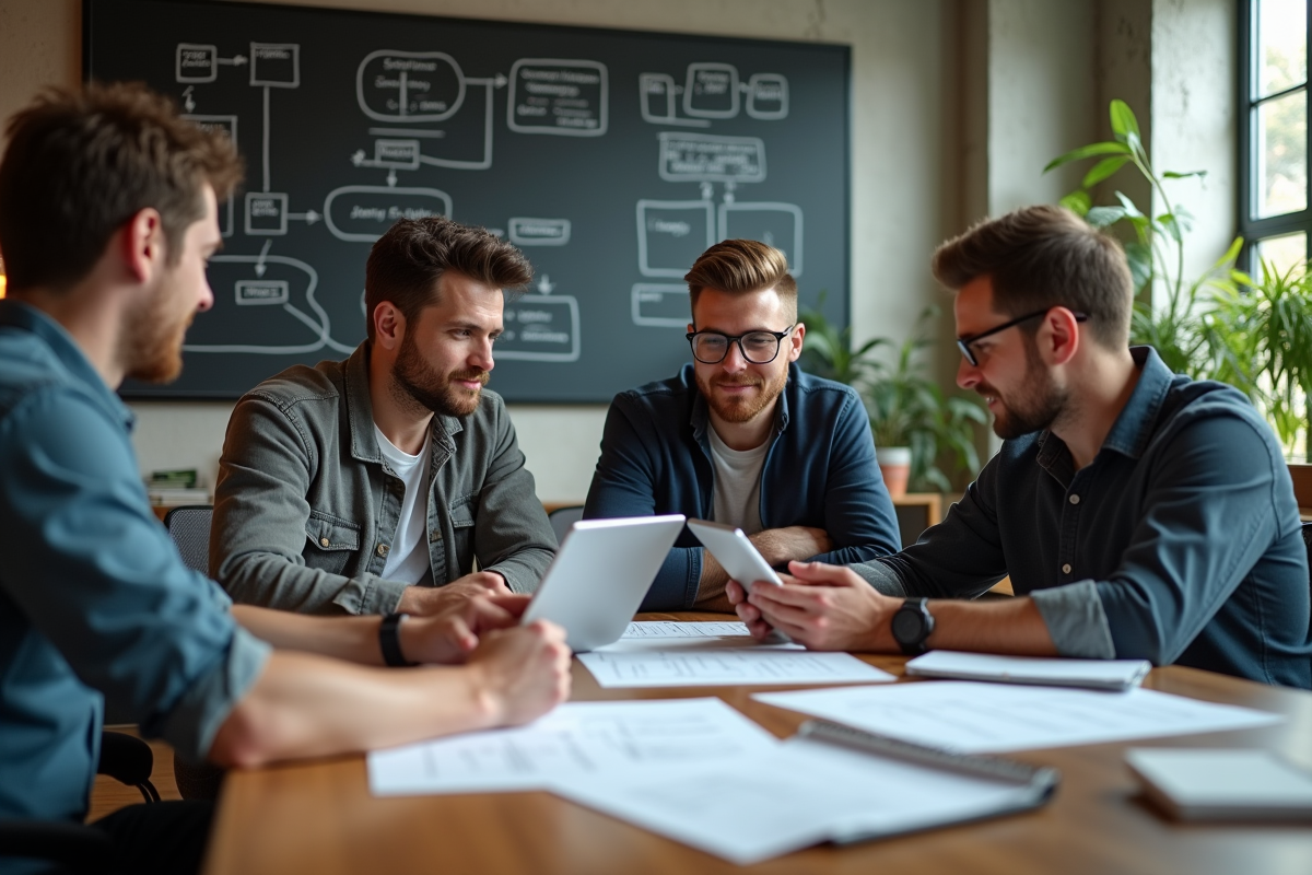 Equipe diverse en réunion autour d