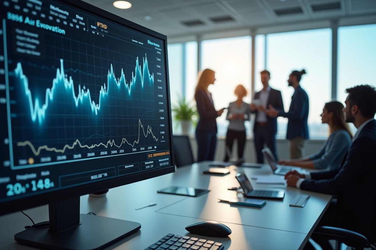 Espace de travail moderne avec équipe discutant sur l