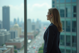 Femme d'affaires réfléchissant dans un bureau moderne