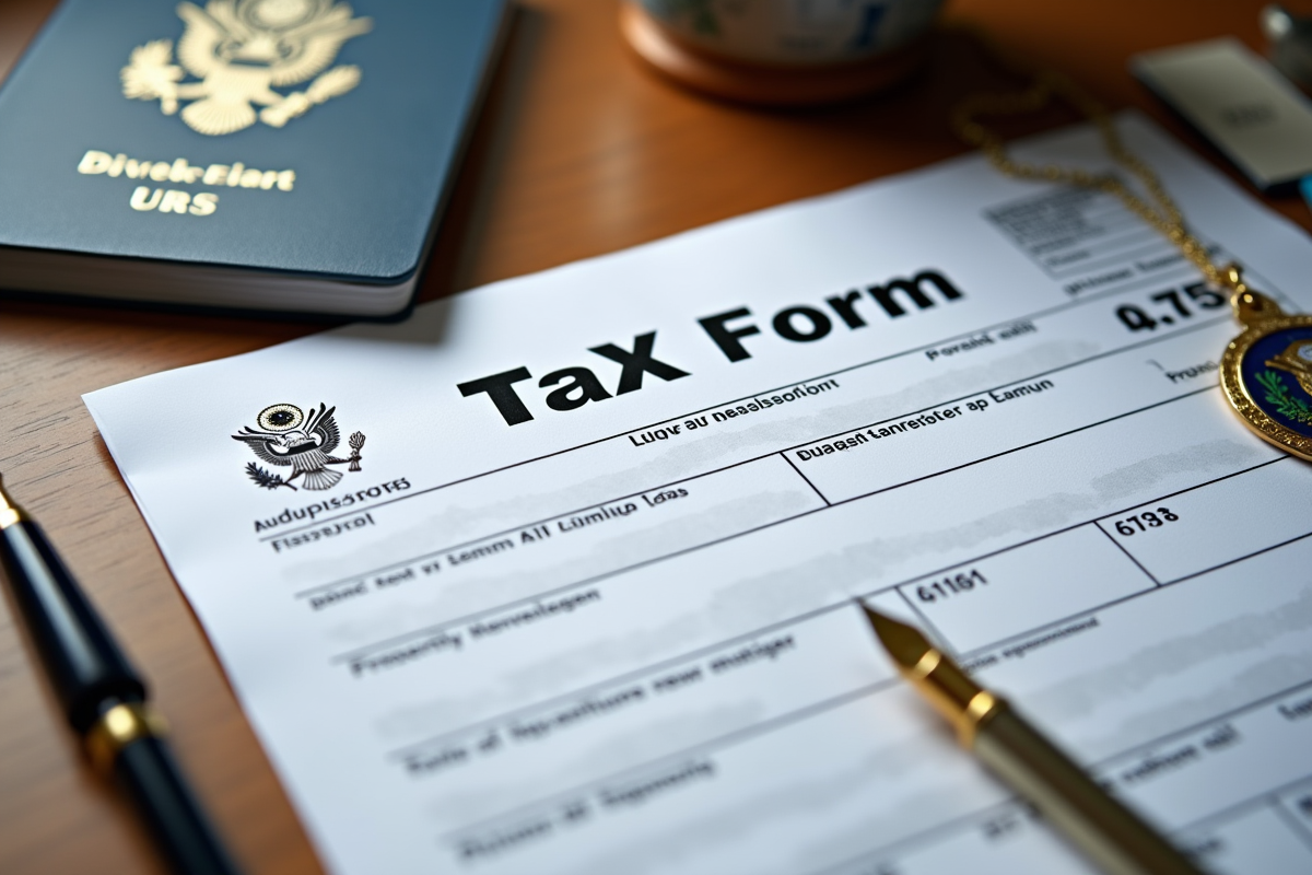 Formulaire IRS avec passeport et stylo sur une table bien rangée
