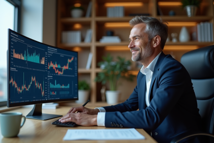 Homme en costume analysant des graphiques financiers