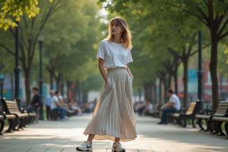 Jeune personne nonbinaire dans un parc urbain dynamique