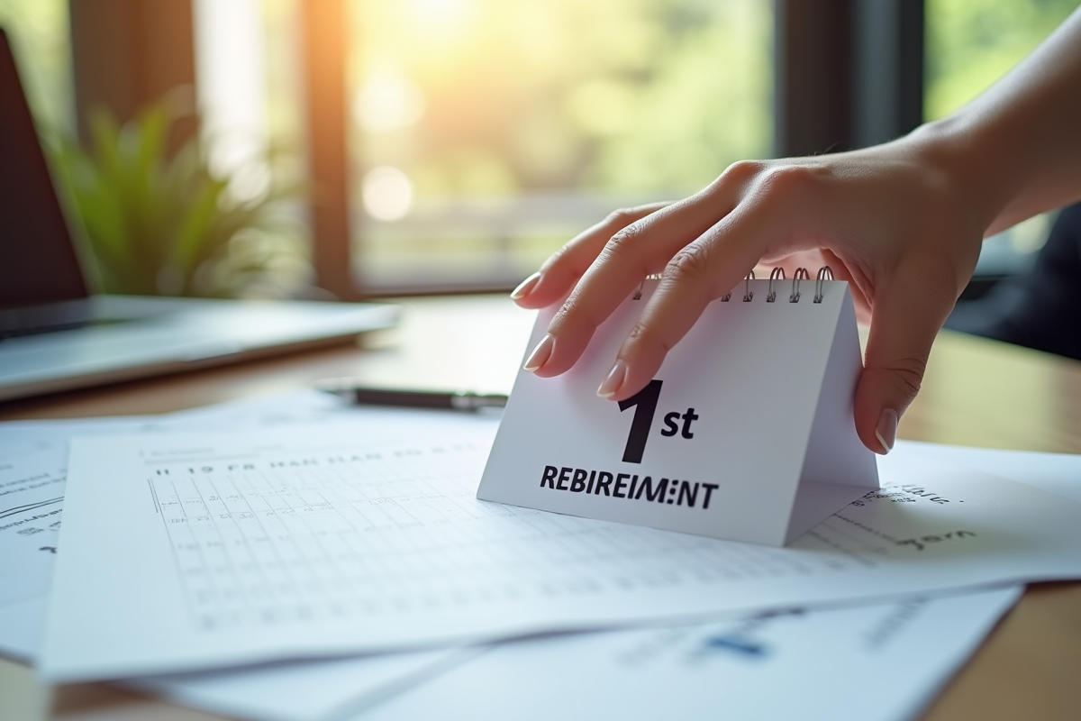 Main élégante posant une lettre de retraite sur un bureau avec calendrier de janvier