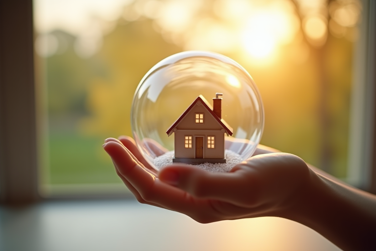 Main tenant une petite maison au-dessus d