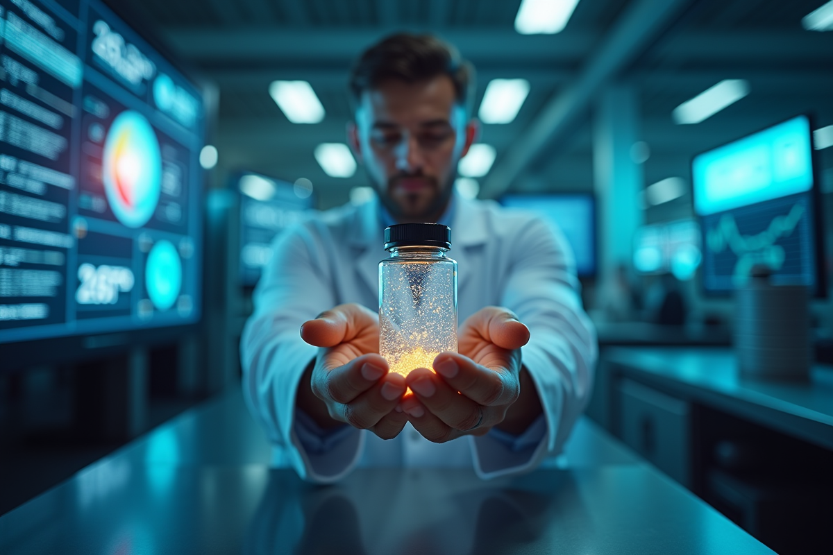Scientifique manipulant un materiau d énergie en laboratoire