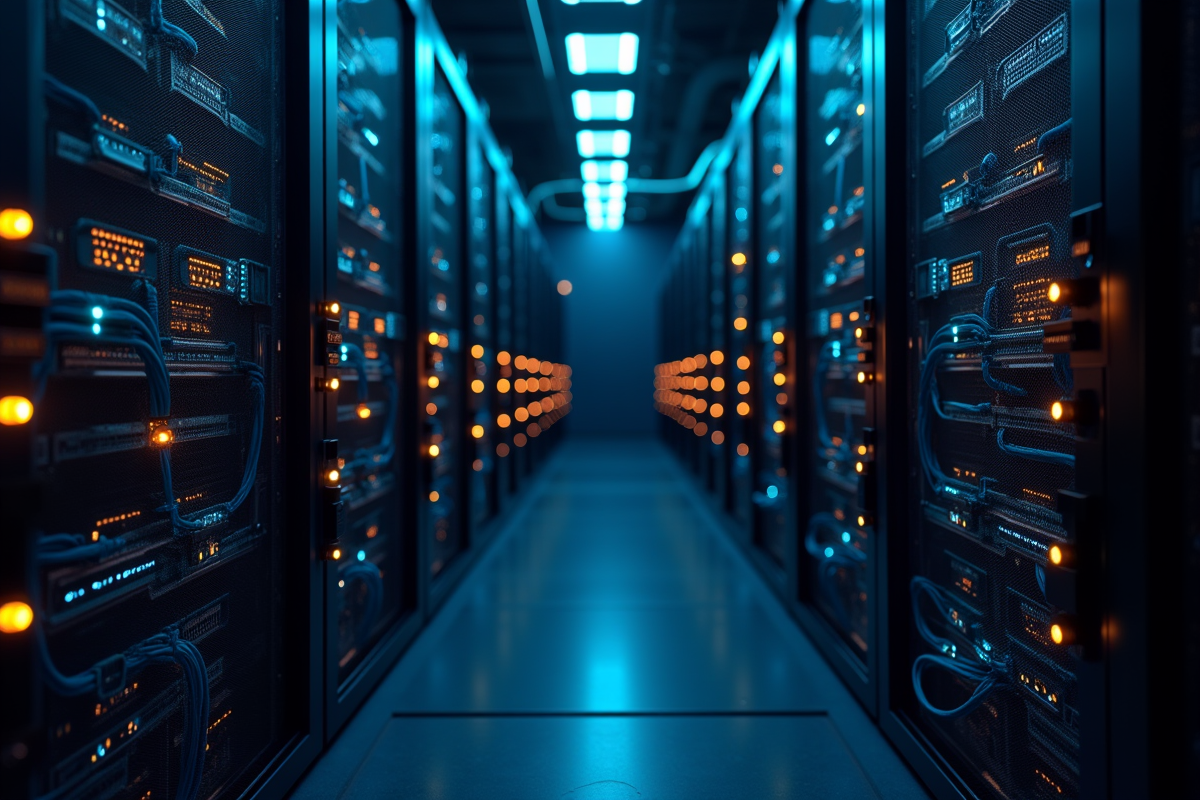 Serveurs informatiques interconnectes dans un centre de données sécurisé