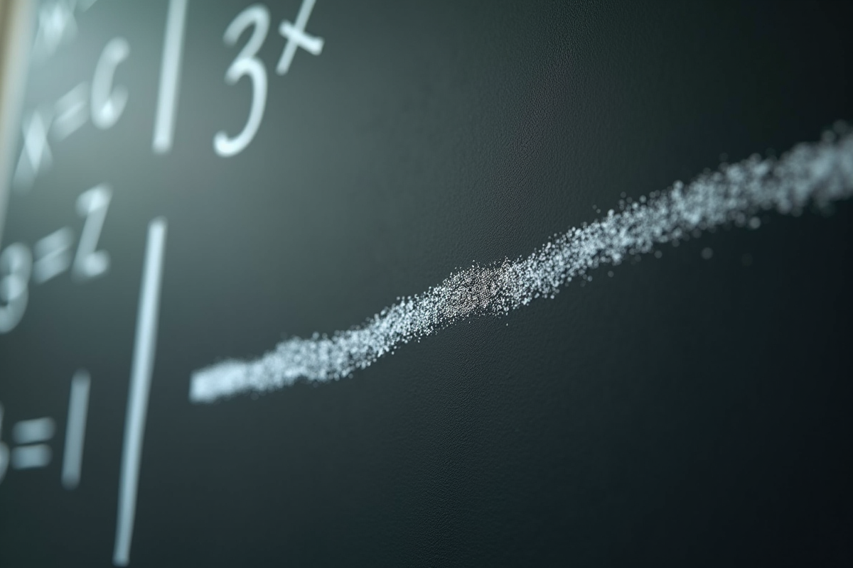 Trait de craie blanc sur tableau noir avec équations mathématiques