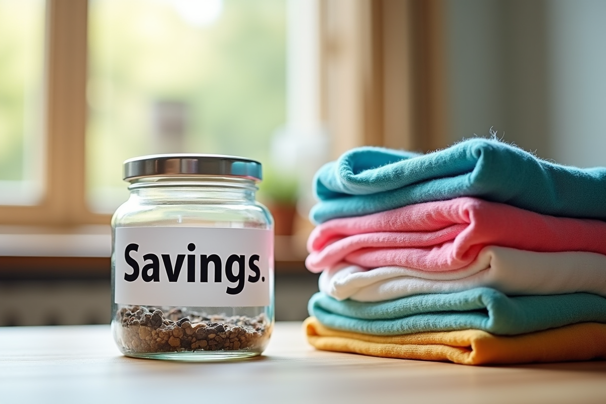 Pile de vêtements colorés avec un panneau epargne